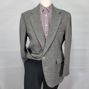 Haggar Men's Tweed Sport Coat Blazer Two Button Gray Herringbone Size‎ 44R